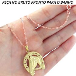 GARGANTILHA NO BRUTO PRONTO PARA O BANHO COM CAVALO TAMANHO APROXIMADO:45CM TAMANHO PINGENTE:3CM 6GR REF.BRU838