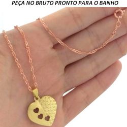 GARGANTILHA NO BRUTO PRONTO PARA O BANHO EM FORMA DE CORAÇÃO TAMANHO APROXIMADO:45CM TAMANHO PINGENTE:2CM 3GR REF.BRU885