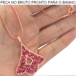 GARGANTILHA NO BRUTO PRONTO PARA O BANHO EM ZIRCÔNIA VERMELHA RABO DE RATO TAMANHO APROXIMADO:45CM TAMANHO PINGENTE:3CM 9GR REF.BRU1044