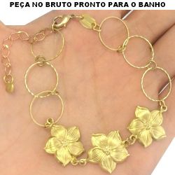 PULSEIRA NO BRUTO PRONTO PARA O BANHO JÁ NO COBRE COM FLORES TAMANHO APROXIMADO:18,5CM+EXTENSOR 5GR REF:BRU1154