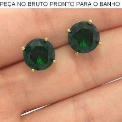 BRINCO NO BRUTO PRONTO PARA O BANHO JA NO COBRE EM PEDRA ZIRCÔNIA VERDE TAMANHO APROXIMADO:10MM REF.BRU248