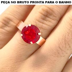 ANEL NO BRUTO JA BANHADO NO COBRE PRONTO PARA O BANHO AJUSTÁVEL EM PEDRA FUSION VERMELHA 10X10 2.3GR REF.BRU1501