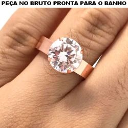 ANEL NO BRUTO JA BANHADO NO COBRE PRONTO PARA O BANHO AJUSTÁVEL EM PEDRA ZIRCÔNIA BRANCA 10X10 2.3GR REF.BRU1496