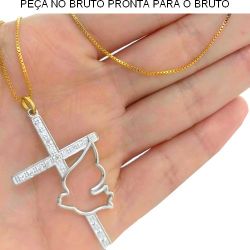 GARGANTILHA NO BRUTO PRONTO PARA O BANHO CRUCIFIXO ZIRCÔNIA BRANCA 3,6GR TAM APROX CORRENTE:45CM TAM APROX PINGENTE:5CM REF:BRU259