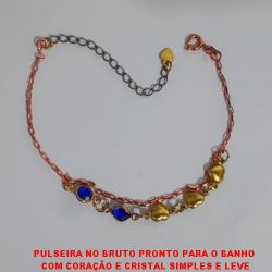 PULSEIRA NO BRUTO PRONTO PARA O BANHO  COM CORAÇÃO E CRISTAL SIMPLES E LEVE PESO 2,9GR - 17CM + EXTENSOR - BRU2550