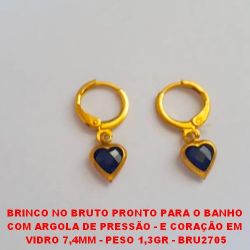 BRINCO NO BRUTO PRONTO PARA O BANHO  COM ARGOLA DE PRESSÃO - E CORAÇÃO EM  VIDRO 7,4MM - PESO 1,3GR - BRU2705