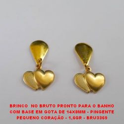 BRINCO  NO BRUTO PRONTO PARA O BANHO COM BASE EM GOTA DE 14X8MM - PINGENTE PEQUENO CORAÇÃO - 1,6GR - BRU3369
