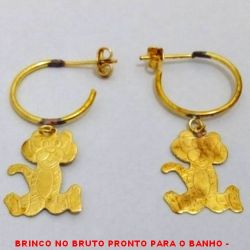 BRINCO NO BRUTO PRONTO PARA O BANHO -  BRINCO DE ARGOLA COM PENDURICALHO DE GATO - TAMANHO:3,6CM - PESO:2,0GR - BRU884