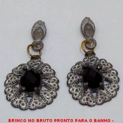 BRINCO NO BRUTO PRONTO PARA O BANHO -  BRINCO EM BAIXA FUSÃO COM CRISTAL NEGRO -  TAMANHO:3,5CM - PESO:4,3GR - BRU4153