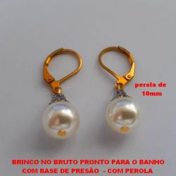 BRINCO NO BRUTO PRONTO PARA O BANHO COM BASE DE PRESÃO  - COM PEROLA  10MM COM TULIPINHA  - 3,1GR - BRU4482