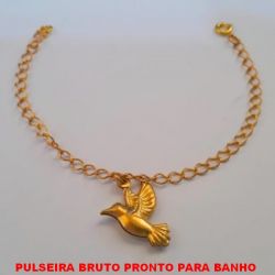 PULSEIRA BRUTO PRONTO PARA BANHO(CX126)  COM CORRENTE DE 18CM - COM FECHO BOINHA COM UM PINGENTE DE (POMBINHA) ESPITO SANTO PESO 2,4GR - BRU3596
