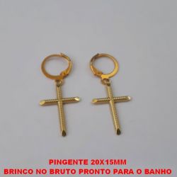 BRINCO NO BRUTO PRONTO PARA O BANHO (565) BRINCO ARGOLINHA(TRANQUETA) COM PINGENTE DE CRUZ   - PINGENTE 20X15MM - PESO 1,6GR BRU0909