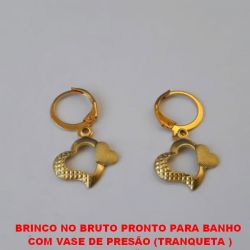 BRINCO NO BRUTO PRONTO PARA BANHO  COM VASE DE PRESÃO (TRANQUETA ) PINGENTE DE CORAÇÃO VASADO 10MM -  PESO 1,8GR - BRU0187