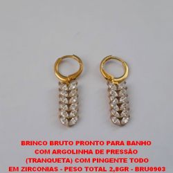 BRINCO BRUTO PRONTO PARA BANHO  COM ARGOLINHA DE PRESSÃO  (TRANQUETA) COM PINGENTE TODO EM ZIRCONIAS - PESO TOTAL 2,8GR - BRU0903