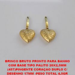 BRINCO BRUTO PRONTO PARA BANHO  COM BASE TIPO PALITO 20X2,5MM  (457)PINGENTE CORAÇAO DUPLO C/  DESENHO 17MM -PESO TOTAL 4,5GR  BRU4188