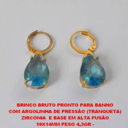 BRINCO BRUTO PRONTO PARA BANHO  COM ARGOLINHA DE PRESSÃO (TRANQUETA)  ZIRCONIA  E BASE EM ALTA FUSÃO  10X14MM PESO 4,3GR -  BRU3083