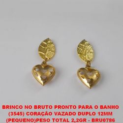 BRINCO NO BRUTO PRONTO PARA O BANHO (3545) CORAÇÃO VAZADO DUPLO 12MM PESO TOTAL 2,2GR - BRU0786