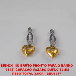 BRINCO NO BRUTO PRONTO PARA O BANHO (3545) CORAÇÃO VAZADO DUPLO 12MM PESO TOTAL 2,8GR - BRU1337