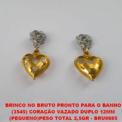 BRINCO NO BRUTO PRONTO PARA O BANHO (3545) CORAÇÃO VAZADO DUPLO 12MM (PEQUENO)PESO TOTAL 2,5GR - BRU0885