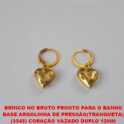 BRINCO NO BRUTO PRONTO PARA O BANHO COM BASE ARGOLINHA DE PRESSÃO(TRANQUETA) (3545) CORAÇÃO VAZADO DUPLO 12MM PESO TOTAL 1,9GR - BRU0688