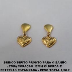 BRINCO BRUTO PRONTO PARA O BANHO (3780) CORAÇÃO 12MM C/ BORDA E  ESTRELAS ESTAMPADA - PESO TOTAL 1,8GR BRR0051