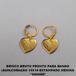 BRINCO BRUTO PRONTO PARA BANHO( ARGOLINHA DE PRESSÃO ) (4209)CORAÇÃO 15X14 ESTAMPADO MENINA  ''MAMÃE'' PESO TOTAL 2,2GR - BRU0195