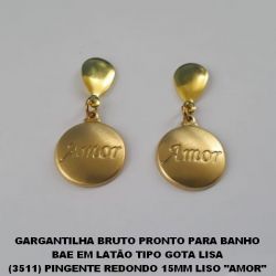 BRINCO BRUTO PRONTO PARA BANHO BAE EM LATÃO TIPO GOTA LISA (3511) PINGENTE REDONDO 15MM LISO ''AMOR'' (PEQUENO)PESO TOTAL 3GR - BRU1271