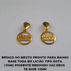 BRINCO NO BRUTO PRONTO PARA BANHO BASE TODA EM LATÃO TIPO GOTA (3948) PINGENTE REDONDO VAZ DEUS  TE GUIE 15MM PESO TOTAL 2,3GR - BRU0405