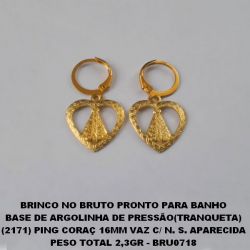 BRINCO NO BRUTO PRONTO PARA BANHO BASE DE ARGOLINHA DE PRESSÃO(TRANQUETA) (2171) PING CORAÇ 16MM VAZ C/ N. S. APARECIDA PESO TOTAL 2,3GR - BRU0718