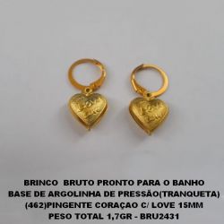 BRINCO  BRUTO PRONTO PARA O BANHO BASE DE ARGOLINHA DE PRESSÃO(TRABQUETA) (462)PINGENTE CORAÇAO C/ LOVE 15MM PESO TOTAL 1,7GR - BRU2431