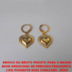 BRINCO NO BRUTO PRONTO PARA O BANHO - BASE ARGOLINHA DE PRESSÃO(TRANQUETA)(169) PINGENTE DOIS CORACOES  20MM PESO TOTAL 2,9GR - BRU0166