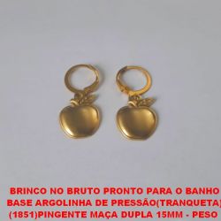 BRINCO NO BRUTO PRONTO PARA O BANHO BASE DE ARGOLINHA DE PRESSÃO(TRANQUETA) (1851)PINGENTE MAÇA DUPLA 15MM - PESO  TOTAL 1,9GR - BRU2426