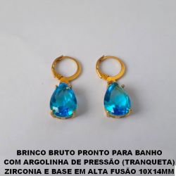 BRINCO BRUTO PRONTO PARA BANHO  COM ARGOLINHA DE PRESSÃO (TRANQUETA)  ZIRCONIA E BASE EM ALTA FUSÃO 10X14MM  PESO 4,3GR - BRU2267