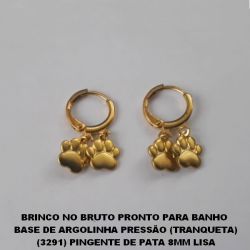 BRINCO NO BRUTO PRONTO PARA BANHO  BASE DE ARGOLINHA PRESSÃO (TRANQUETA) (3291) PINGENTE DE PATA 8MM LISA PESO TOTAL 1,7GR - BRU1120
