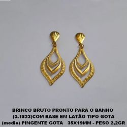 BRINCO BRUTO PRONTO PARA O BANHO  (3.1823)COM BASE EM LATÃO TIPO GOTA (medio) PINGENTE GOTA   35X19MM - PESO 2,2GR BRU1661