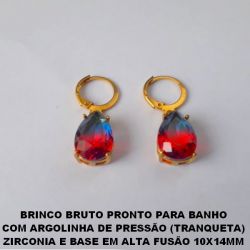BRINCO BRUTO PRONTO PARA BANHO  COM ARGOLINHA DE PRESSÃO (TRANQUETA)  ZIRCONIA E BASE EM ALTA FUSÃO 10X14MM  PESO 4,3GR - BRU2236