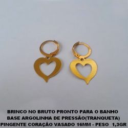 BRINCO NO BRUTO PRONTO PARA O BANHO  BASE ARGOLINHA DE PRESSÃO(TRANQUETA) PINGENTE CORAÇÃO VASADO 16MM - PESO  1,3GR BRU2216