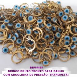 BRINCO BRUTO PRONTO PARA BANHO  COM ARGOLINHA DE PRESSÃO (TRANQUETA)  COM PINGENTE DE OLHO GREGO DE 7MM  PESO 1,2GR - BRU5445