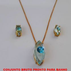 CONJUNTO BRUTO PRONTO PARA BANHO COM CORRENTE VENEZIANA DE 45CM -COM BRINCO  TAMANHO 6X12MM - E PINGENTE 10X22MM - COM BASE  EM ALTA FUSÃO - PESO TOTAL 6,9GR - BRU0950