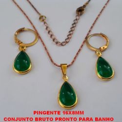 CONJUNTO BRUTO PRONTO PARA BANHO COM CORRENTE MODELO (L11) IMPORTADA COM 45CM+EXTENSOR  E FECHO LAGOSTA  PEDRA VERDE DE 16X8MM  - PESO TOTAL 3,7GR - BRU1389