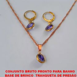 CONJUNTO BRUTO PRONTO PARA BANHO  COM BASE DE BRINCO  TRANQUETA DE PRESÃO PINGENTE PEDRA DE ZIRCONIAS  CORRENTE SINGAPURA DE 45CM - PESO TOTAL 4,9GR - BRU3332