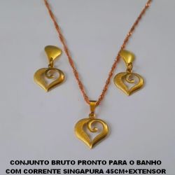 CONJUNTO BRUTO PRONTO PARA O BANHO COM CORRENTE SINGAPURA 45CM+EXTENSOR (3233) CORAÇÃO 13MM VAZ 1 LADO RETIC 1 LADO LISO PESO TOTAL 4,2GR - BRU4088