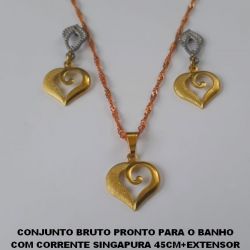 CONJUNTO BRUTO PRONTO PARA O BANHO COM CORRENTE SINGAPURA 45CM+EXTENSOR (3233) CORAÇÃO 13MM VAZ 1 LADO RETIC 1 LADO LISO  PESO TOTAL 4,4GR - BRU4257