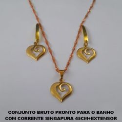 CONJUNTO BRUTO PRONTO PARA O BANHO COM CORRENTE SINGAPURA 45CM+EXTENSOR (3233) CORAÇÃO 13MM VAZ 1 LADO RETIC 1 LADO LISO PESO TOTAL 4,2GR - BRU0185