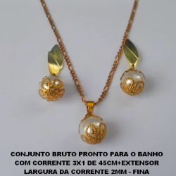 CONJUNTO BRUTO PRONTO PARA O BANHO COM CORRENTE 3X1 DE 45CM+EXTENSOR LARGURA DA CORRENTE 2MM - FINA DELICADA - PESO TOTAL 5,9GR - BRU3101