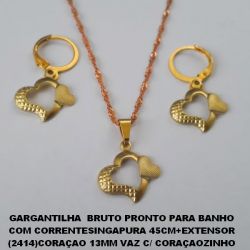 CONJUNTO BRUTO PRONTO PARA BANHO COM CORRENTESINGAPURA 45CM+EXTENSOR (2414)CORAÇAO 13MM VAZ C/ CORAÇAOZINHO PESO TOTAL 4,3GR - BRU1601