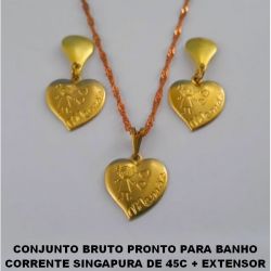 CONJUNTO BRUTO PRONTO PARA BANHO CORRENTE SINGAPURA DE 45CM EXTENSOR (4209)CORAÇÃO 15X14 ESTAMPADO MENINA  ''MAMÃE'' PESO TOTAL 5,5GR - BRU0193