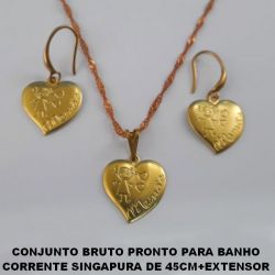 CONJUNTO BRUTO PRONTO PARA BANHO CORRENTE SINGAPURA DE 45CM+EXTENSOR (4209)CORAÇÃO 15X14 ESTAMPADO MENINA  ''MAMÃE'' PESO TOTAL 5,5GR - BRU0192