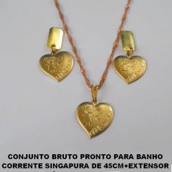 CONJUNTO BRUTO PRONTO PARA BANHO CORRENTE SINGAPURA DE 45CM+EXTENSOR (4209)CORAÇÃO 15X14 ESTAMPADO MENINA  ''MAMÃE'' PESO TOTAL 5,5GR - BRU0199