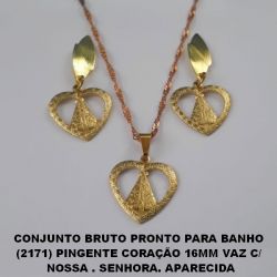 CONJUNTO BRUTO PRONTO PARA BANHO (2171) PINGENTE CORAÇÃO 16MM VAZ C/  NOSSA . SENHORA. APARECIDA PESO TOTAL 5GR - BRU3978